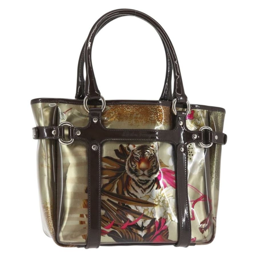 【日本直送】Salvatore Ferragamo 動物紋手提包 棕色乙烯基材質 正品 144645-0