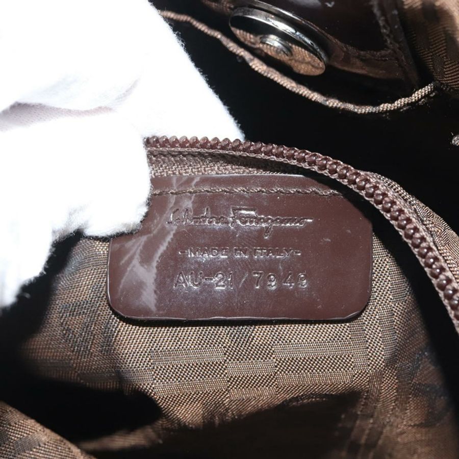 【日本直送】Salvatore Ferragamo 動物紋手提包 棕色乙烯基材質 正品 144645-11