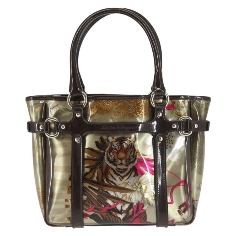【日本直送】Salvatore Ferragamo 動物紋手提包 棕色乙烯基材質 正品 144645-12