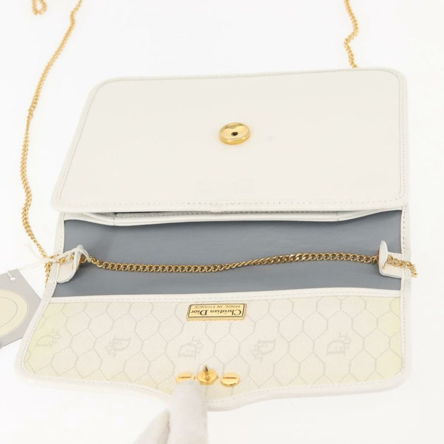 【日本直送】Christian Dior 鏈條肩背包 皮革 白色 金色 正品 144367-10
