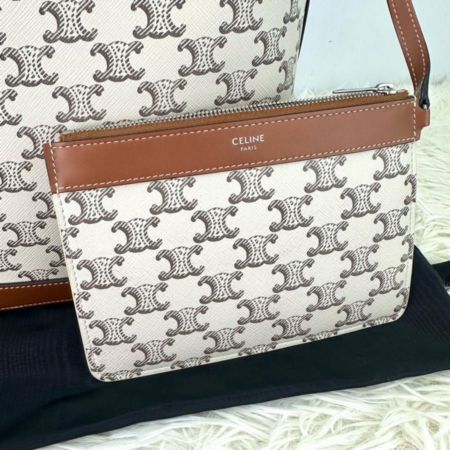 CELINE Triomphe 米白色老花水桶包 單肩斜肩包-2