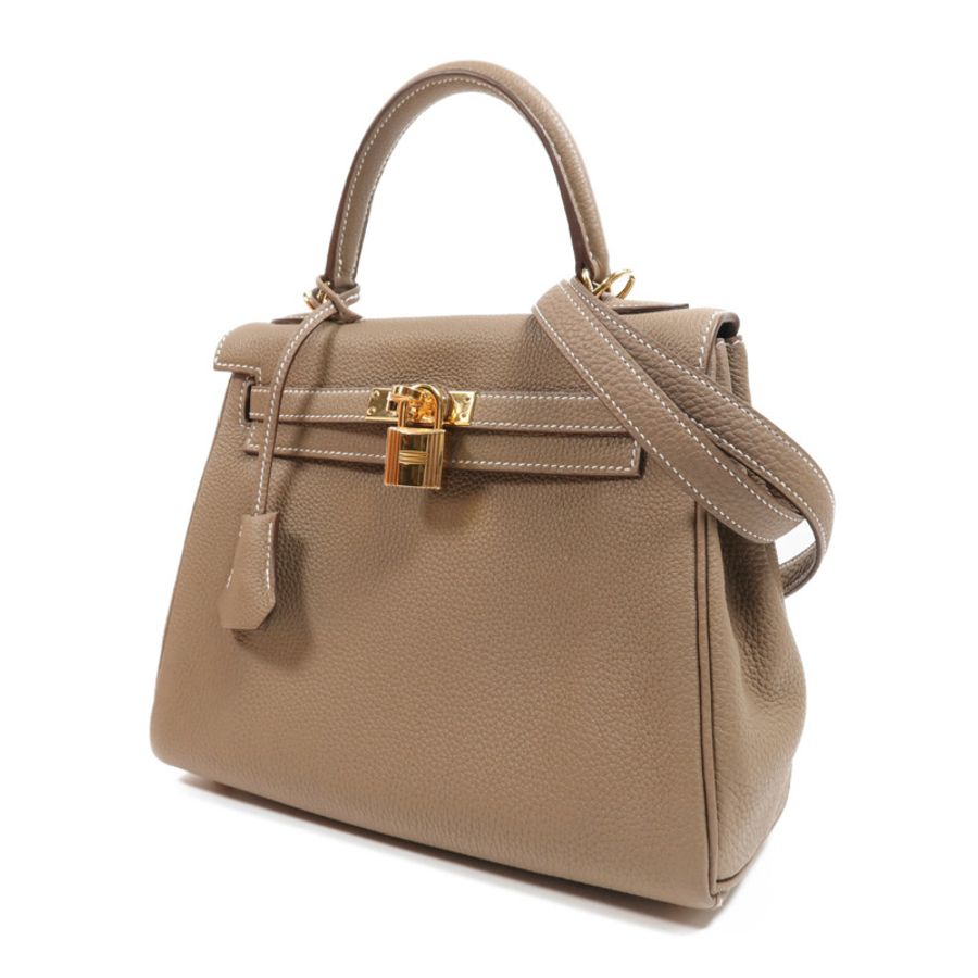 HERMES 【激減優惠】Togo皮革Kelly 25金扣手挽肩背兩用袋Etoupe-1