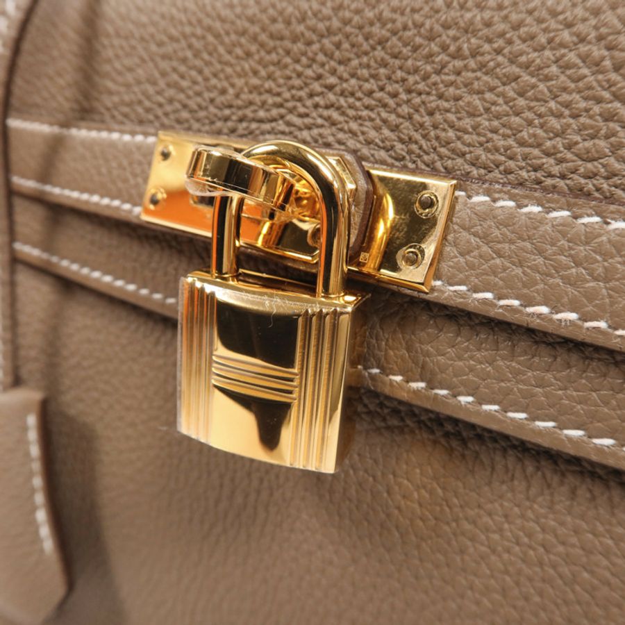 HERMES 【激減優惠】Togo皮革Kelly 25金扣手挽肩背兩用袋Etoupe-9