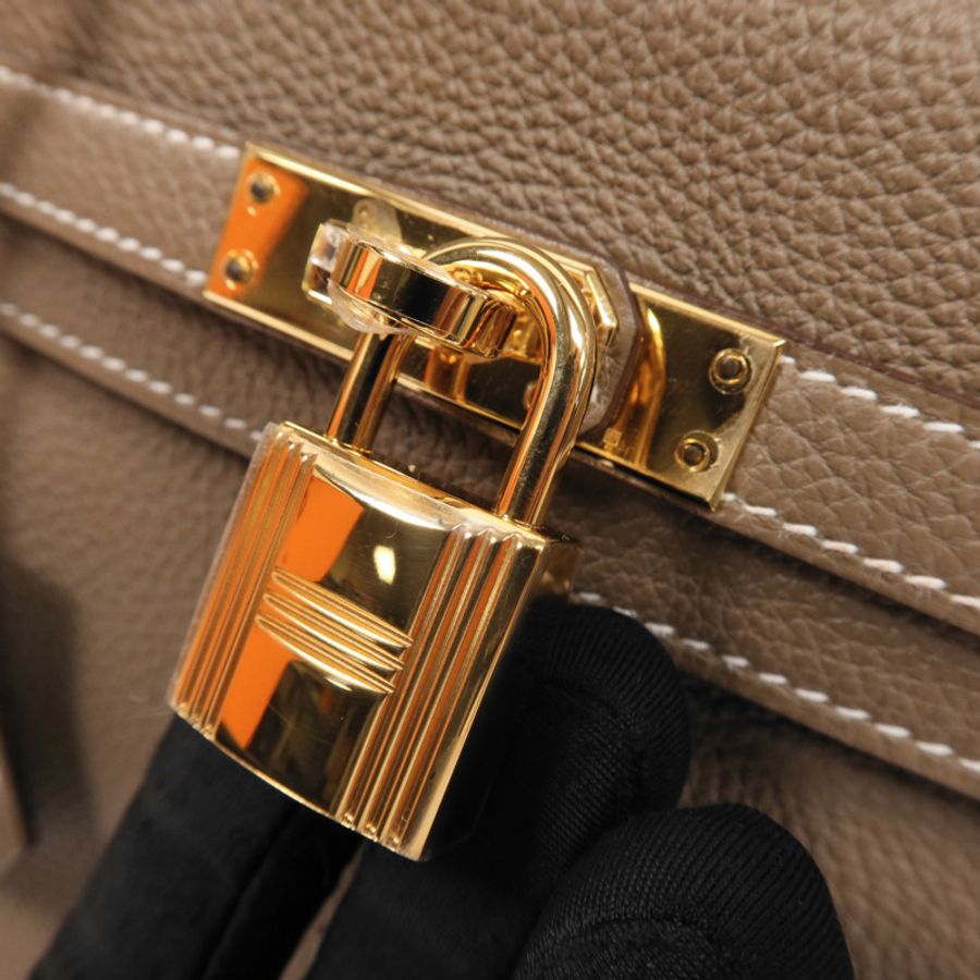 HERMES 【激減優惠】Togo皮革Kelly 25金扣手挽肩背兩用袋Etoupe-10