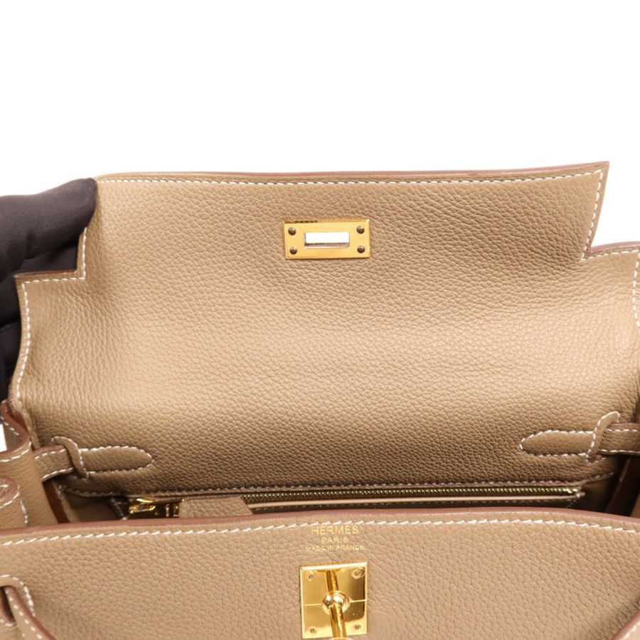 HERMES 【激減優惠】Togo皮革Kelly 25金扣手挽肩背兩用袋Etoupe-13