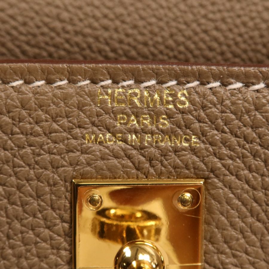 HERMES 【激減優惠】Togo皮革Kelly 25金扣手挽肩背兩用袋Etoupe-15