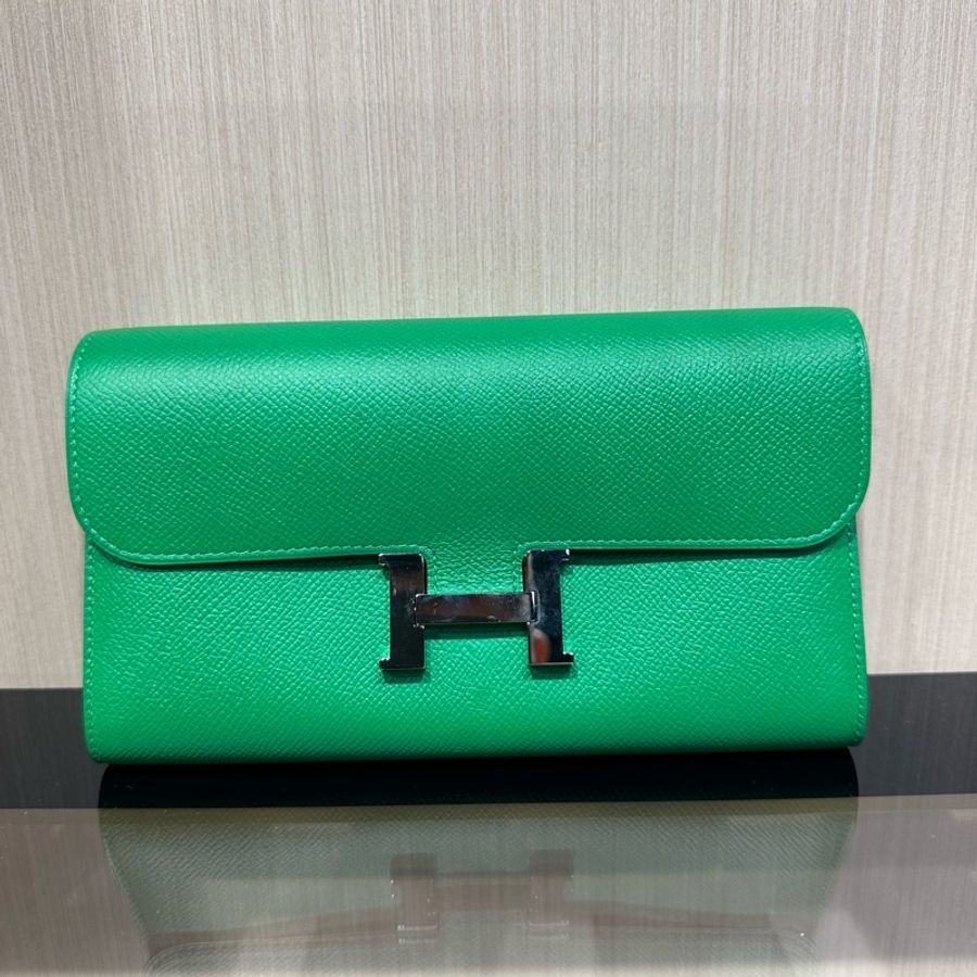 爱马仕Hermes 康康 银扣绿色钱包 长钱包-9