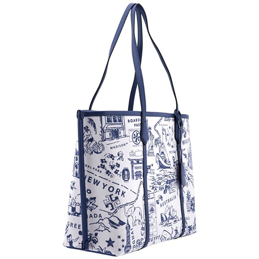 【TORY BURCH】地圖印花帆布托特包-藍白-2