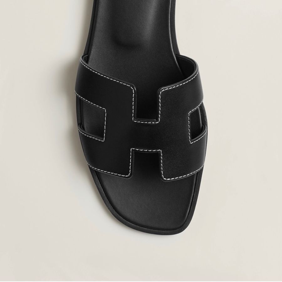 Hermes Black Oran 經典黑色走白線 涼鞋拖鞋 全新連盒連包裝39.0-0