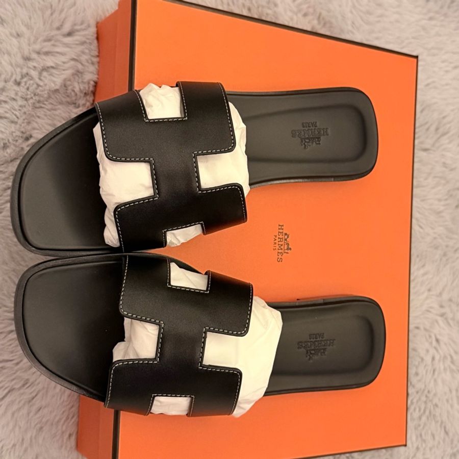 Hermes Black Oran 經典黑色走白線 涼鞋拖鞋 全新連盒連包裝39.0-4