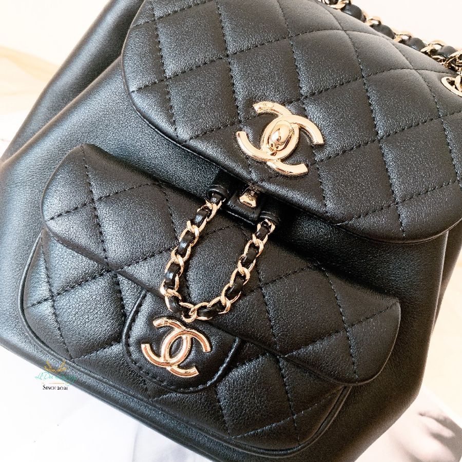 CHANEL 香奈兒 閒置未使用 AS2908 Duma系列 黑色 x 金釦 菱格紋 小號 晶片版 後背包 Backpack-6