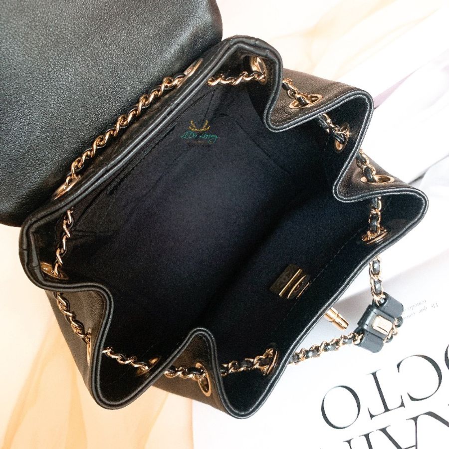 CHANEL 香奈兒 閒置未使用 AS2908 Duma系列 黑色 x 金釦 菱格紋 小號 晶片版 後背包 Backpack-7
