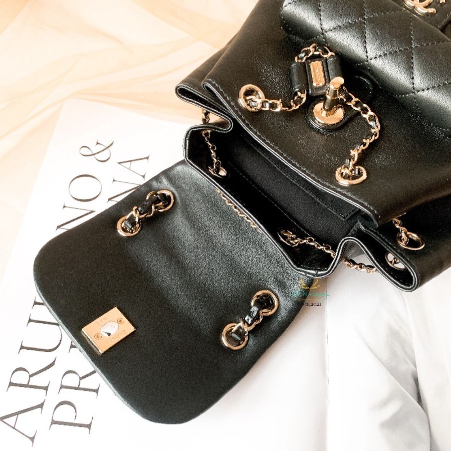CHANEL 香奈兒 閒置未使用 AS2908 Duma系列 黑色 x 金釦 菱格紋 小號 晶片版 後背包 Backpack-8