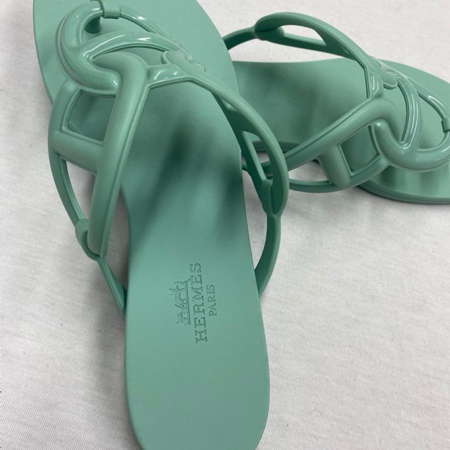 Hermes 小豬拖鞋閒置品绿色-4