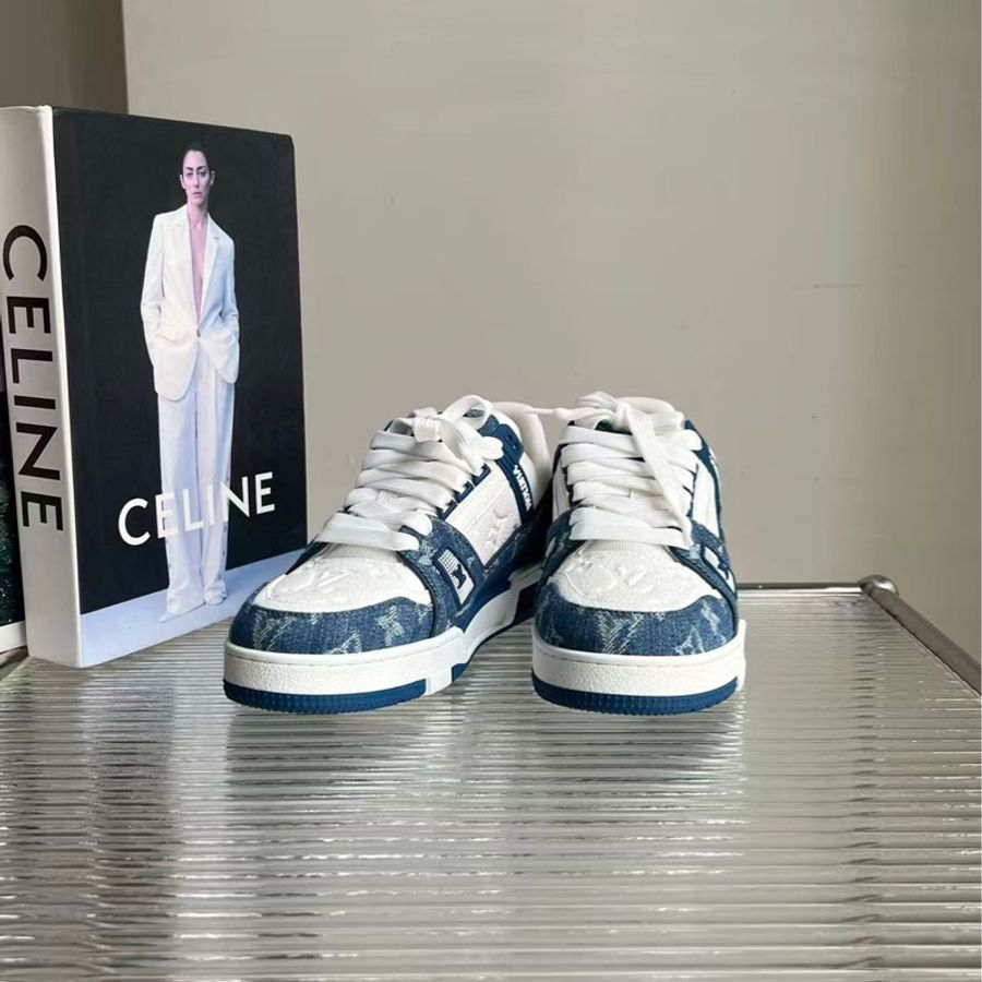 LV/路易威登 Trainer 白藍牛仔板鞋,經典老花壓紋設計,尺碼:38碼-0