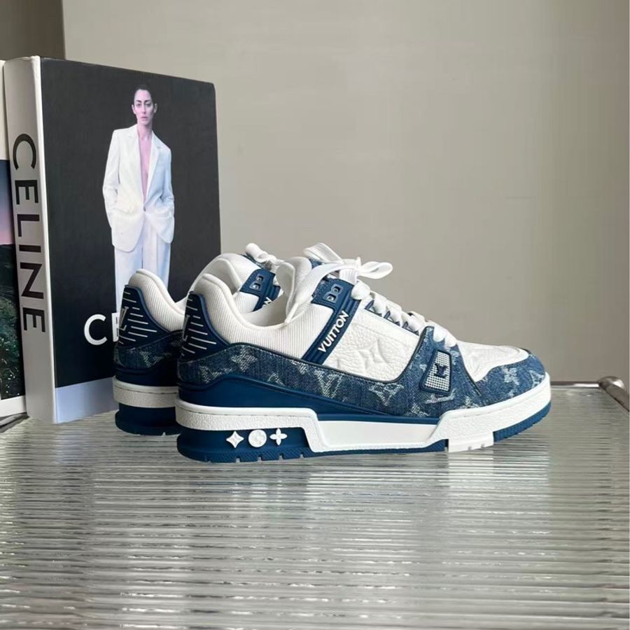LV/路易威登 Trainer 白藍牛仔板鞋,經典老花壓紋設計,尺碼:38碼-3