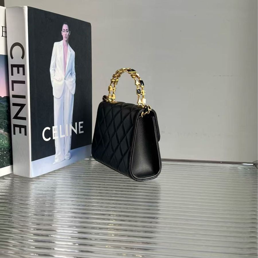 CHANEL/香奈兒復古琺瑯手柄菱格皮穿鍊羊皮 Kelly 包,尺寸14.5 × 11.5cm-1