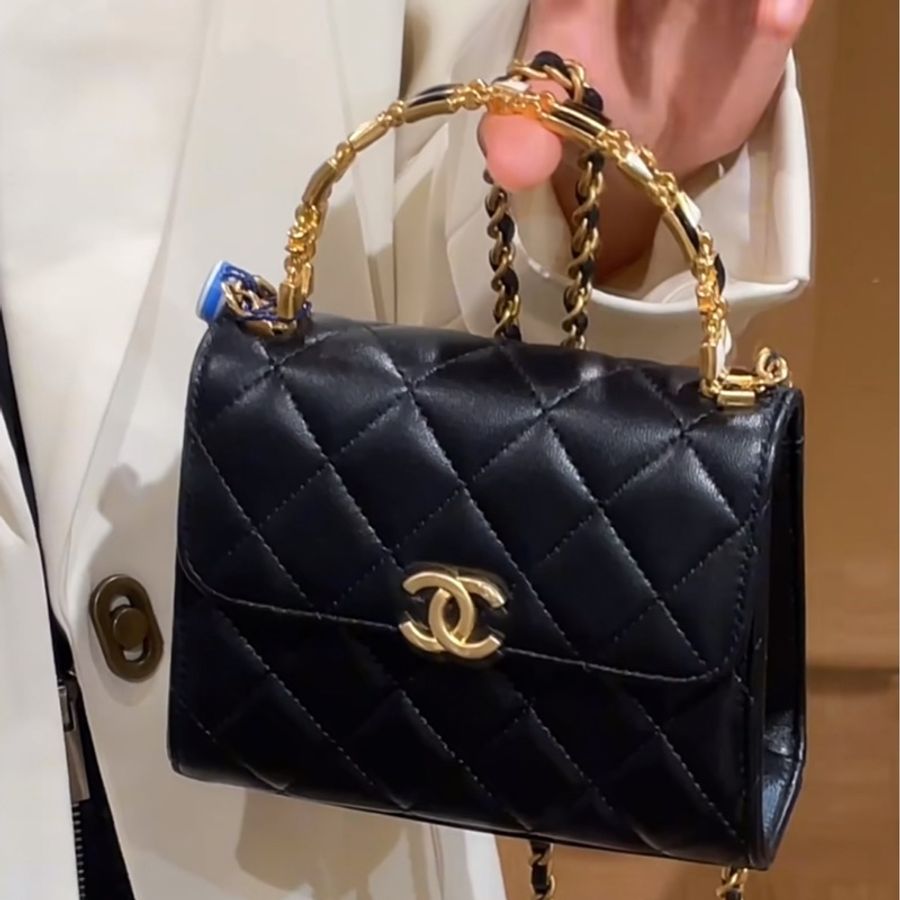 CHANEL/香奈兒復古琺瑯手柄菱格皮穿鍊羊皮 Kelly 包,尺寸14.5 × 11.5cm-4