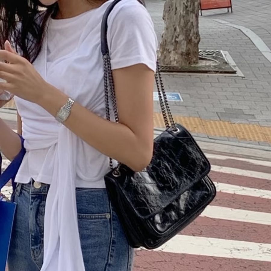 全網最低價😍Ysl聖羅蘭黑銀中號niki新款D扣單肩斜挎包-4