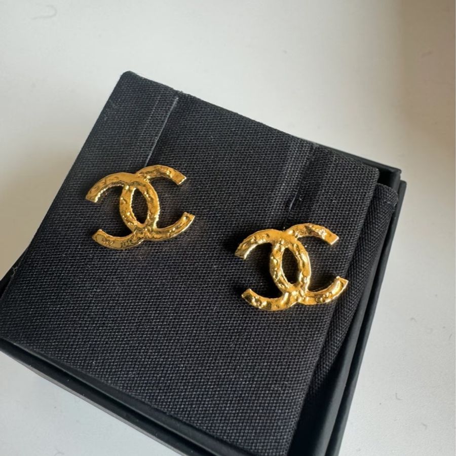 Chanel香奈兒復古金色雙Clogo耳環耳釘-2