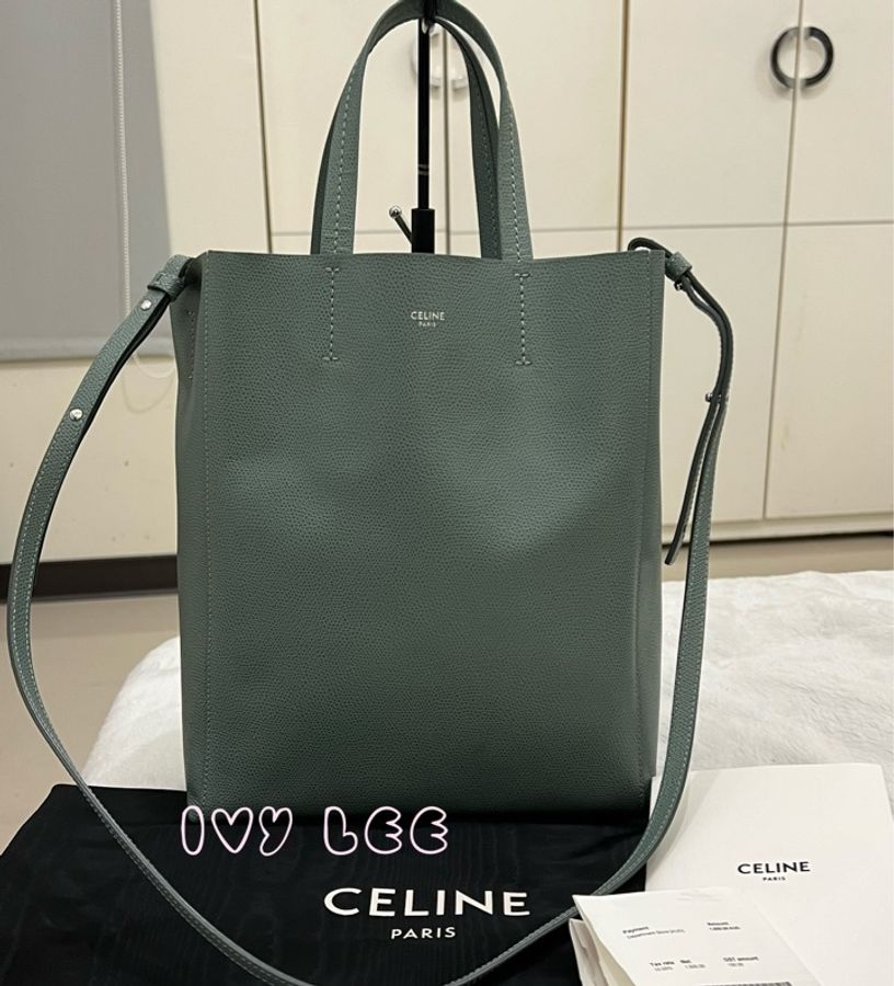 Celine 2-Way Vertical Cabas 托特包 斜背包 直立式 手提 綠色 正品 二手精品-0