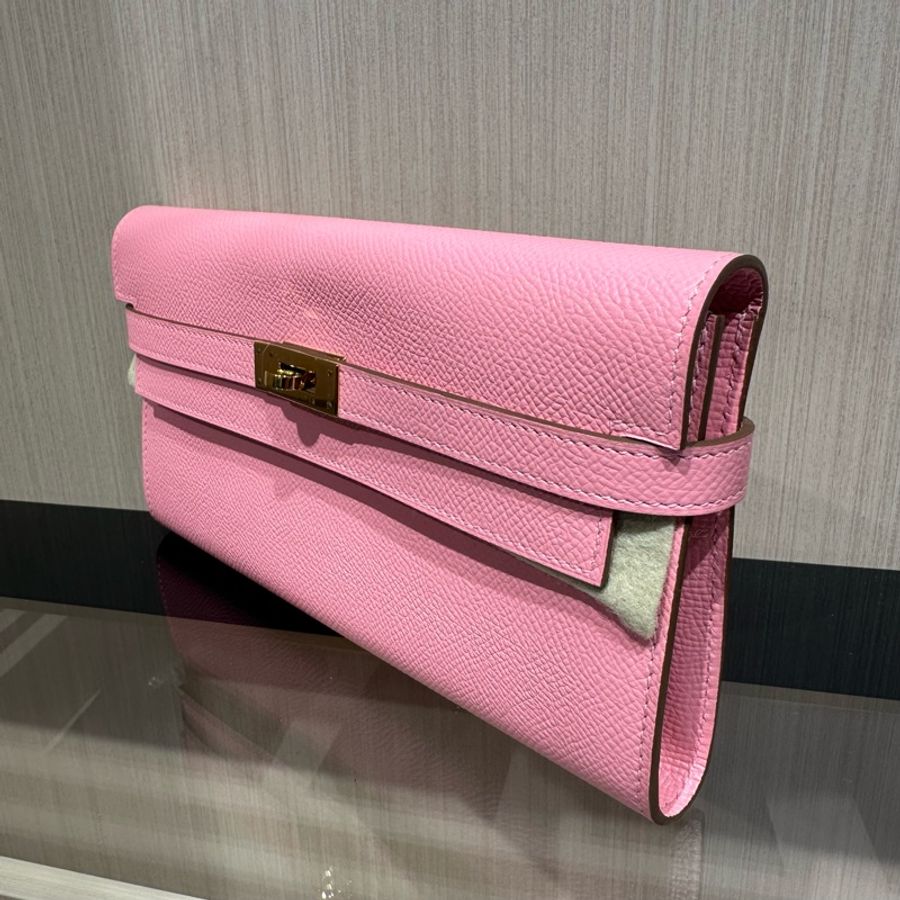 HERMES Kelly To Go系列 金扣粉色 長钱包 手包-2