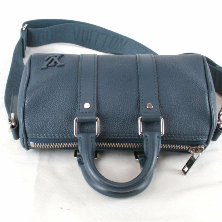 LOUIS VUITTON Aerogram Keepall XS 單肩包(附 IC 晶片)M81003 皮革手提包 藍色 女士-5