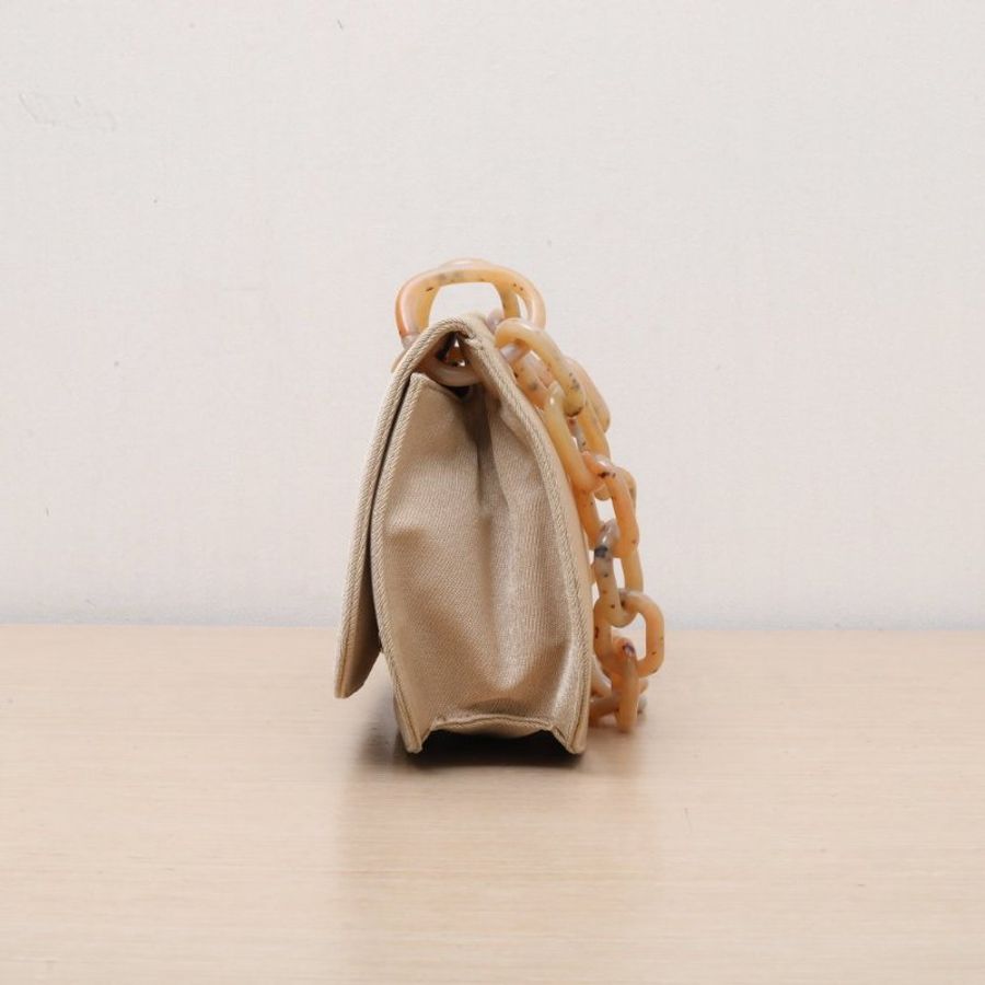 PRADA 奶茶色棉中古亞克力鏈條腋下包肩背包-2