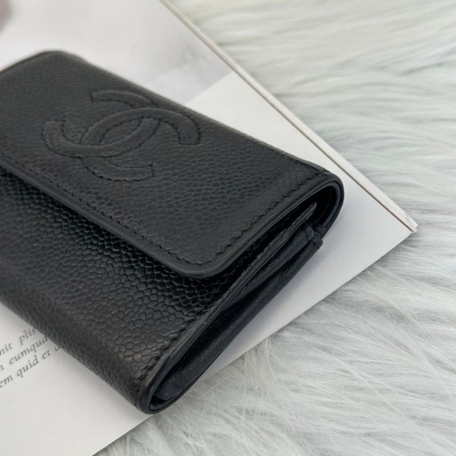 CHANEL 壓紋雙C口蓋卡包 - 黑16開-2