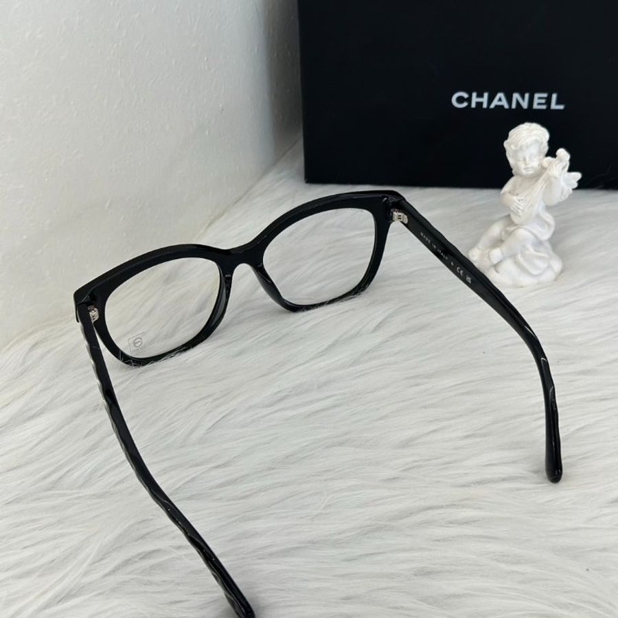 CHANEL 菱格紋鏡腳抗藍光眼鏡 - 黑-3