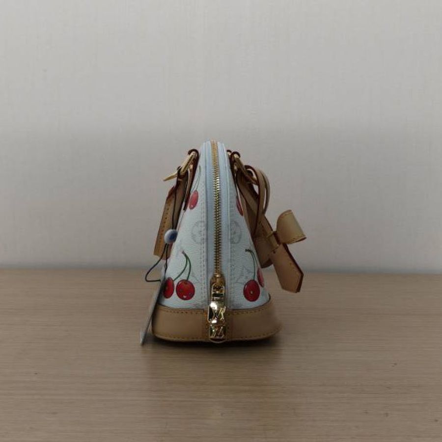 LOUIS VUITTON TAKASHIMURAKAMI村上隆聯名櫻桃系列ALMA貝殼包BB23.5白色PVC晶片肩背包-3