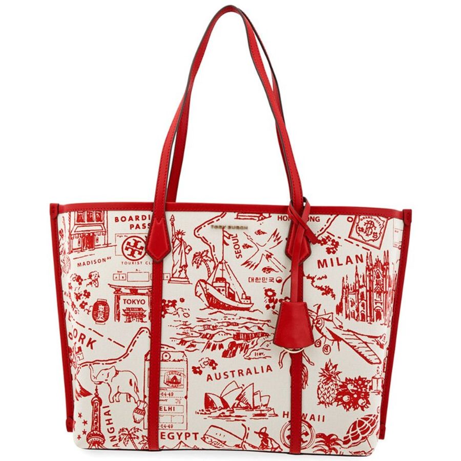 【TORY BURCH】地圖印花帆布托特包-紅白-1