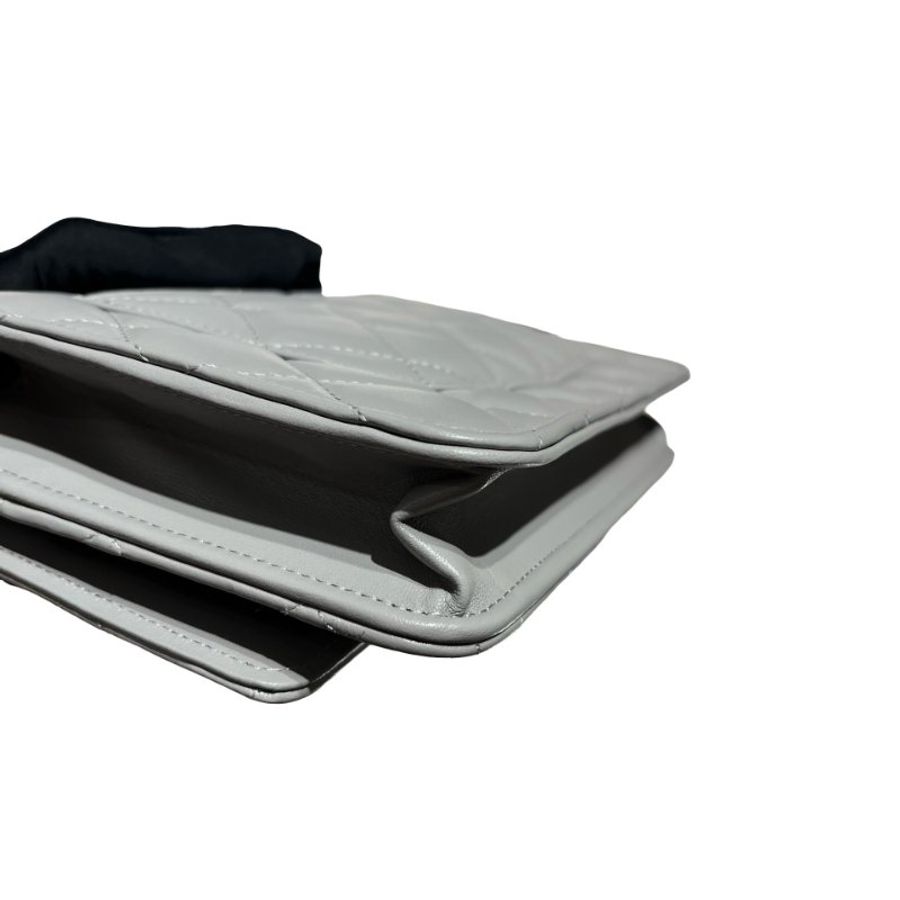 CHANEL GREY PHW WALLET ON CHAIN-7