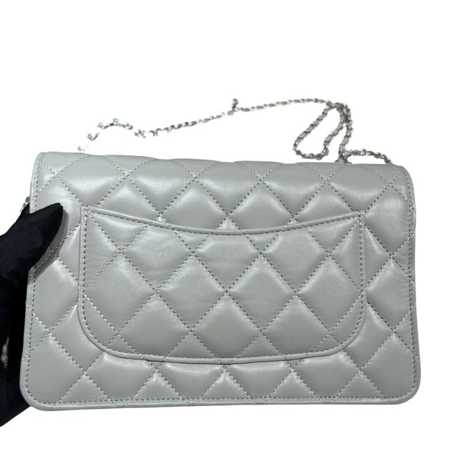 CHANEL GREY PHW WALLET ON CHAIN-8