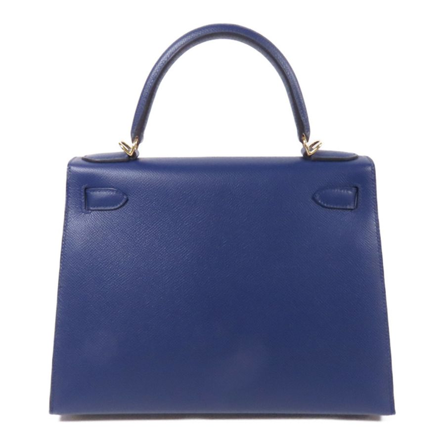 HERMES Epsom/Clemence皮革Kelly 28金扣手挽肩背兩用袋 Bleu Saphir/ Brique-1