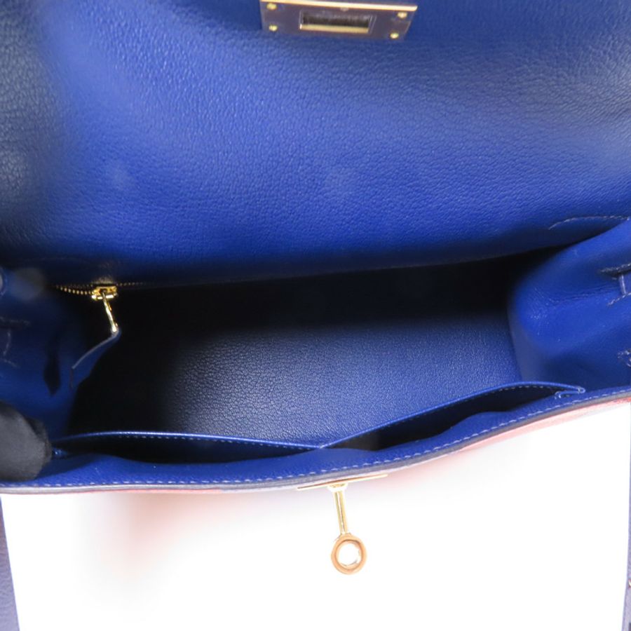 HERMES Epsom/Clemence皮革Kelly 28金扣手挽肩背兩用袋 Bleu Saphir/ Brique-4