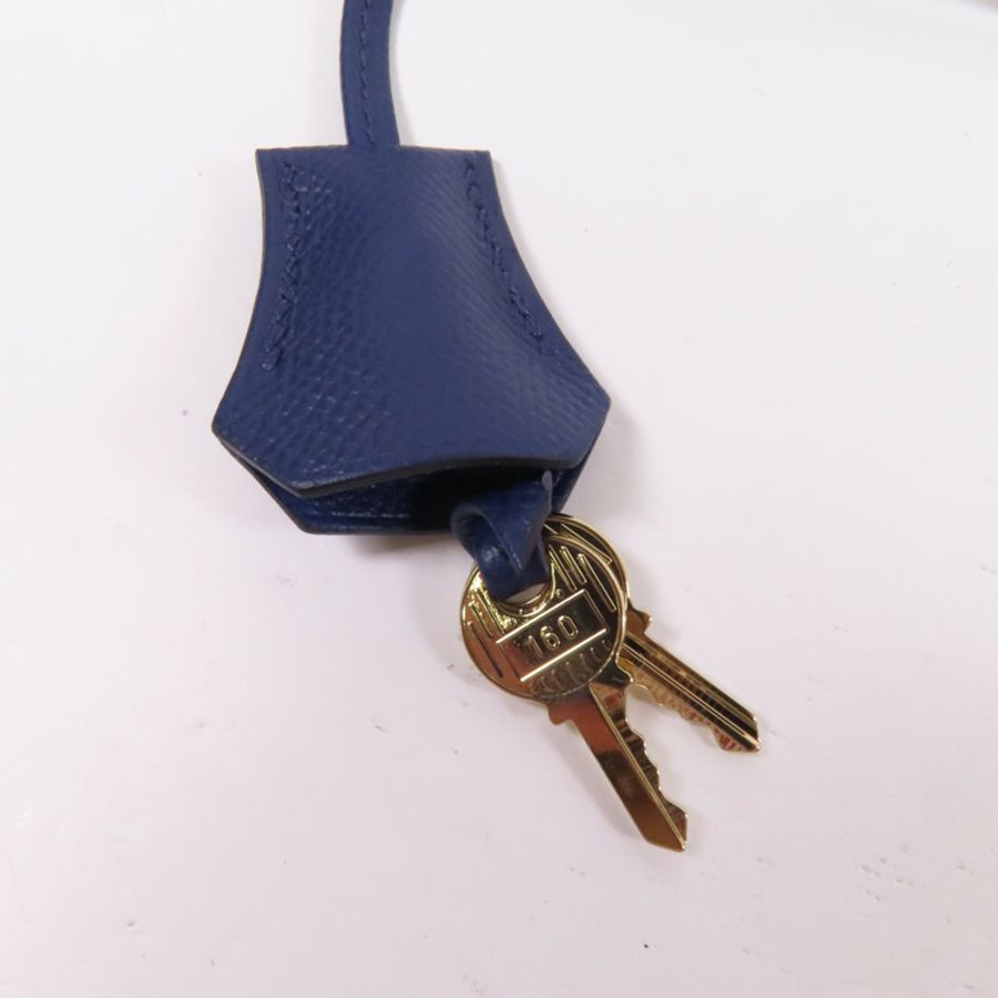 HERMES Epsom/Clemence皮革Kelly 28金扣手挽肩背兩用袋 Bleu Saphir/ Brique-10
