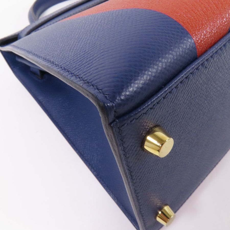 HERMES Epsom/Clemence皮革Kelly 28金扣手挽肩背兩用袋 Bleu Saphir/ Brique-15