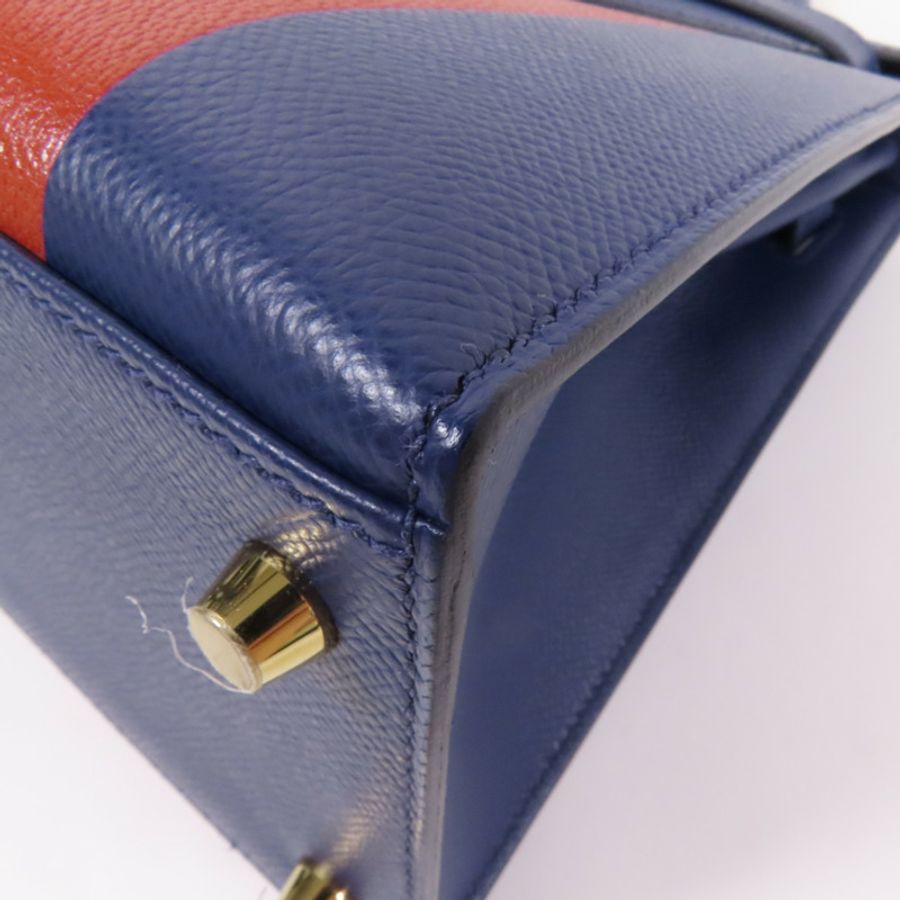 HERMES Epsom/Clemence皮革Kelly 28金扣手挽肩背兩用袋 Bleu Saphir/ Brique-16