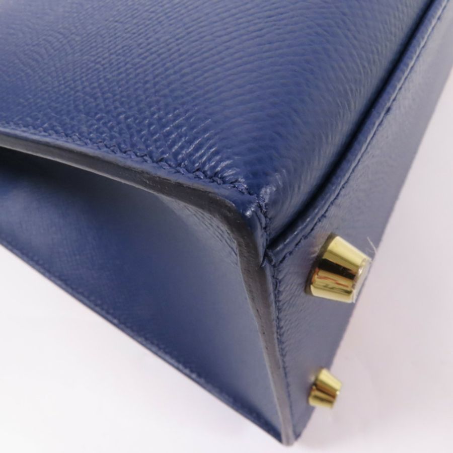 HERMES Epsom/Clemence皮革Kelly 28金扣手挽肩背兩用袋 Bleu Saphir/ Brique-17
