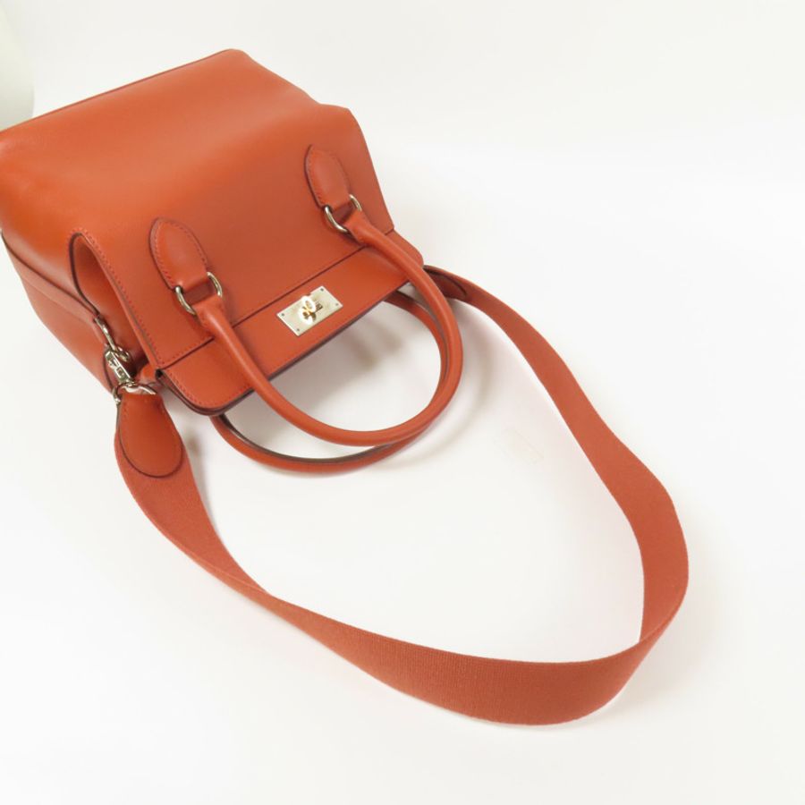 HERMES Evercolor皮革Tool Box 20銀扣手挽肩背兩用袋Brique-6