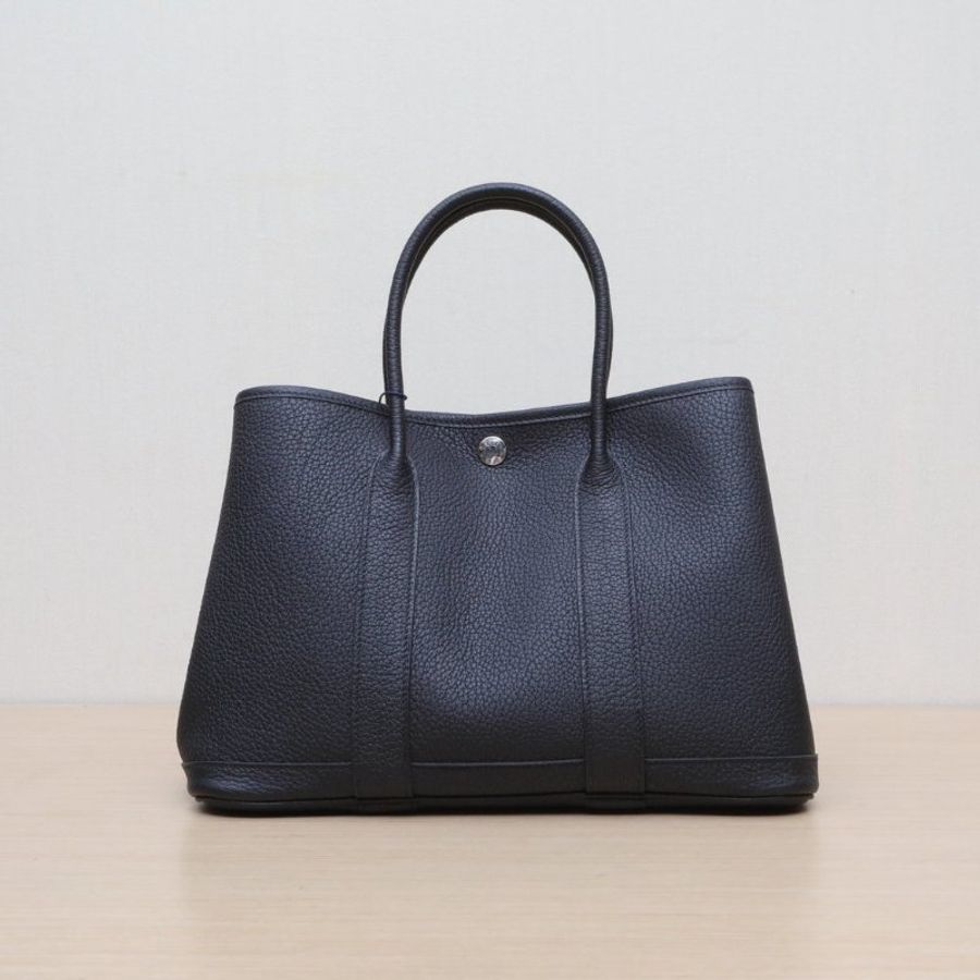HERMES GardenParty花園包3089黑色NEGONA皮U刻銀扣肩背包-1