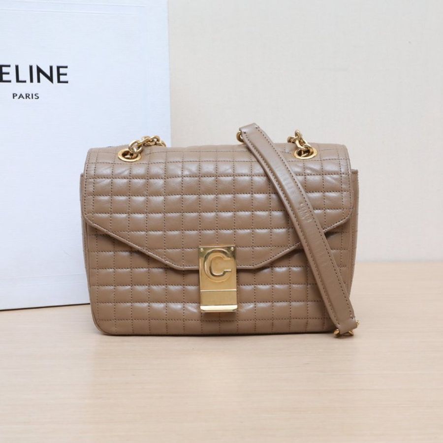 CELINE CBAG中號絎縫奶茶色牛皮肩背包-0