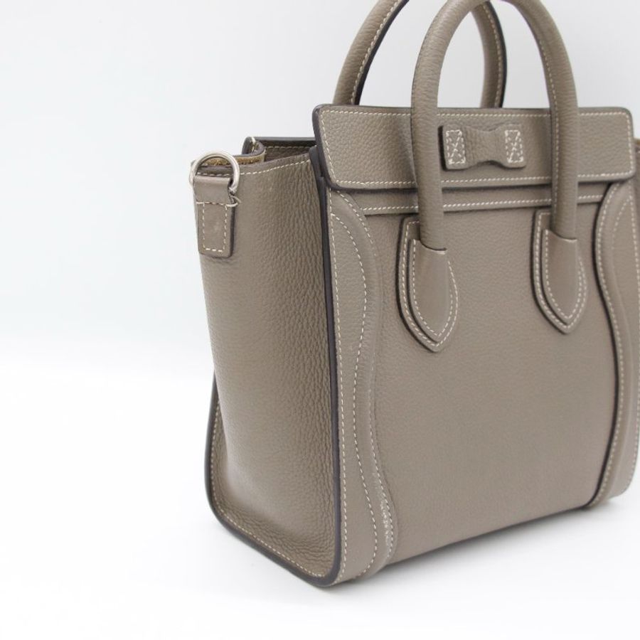 Celine 思琳 Nano Laggage 笑臉包 囧臉包 牛皮皮革 大象灰 手挽 肩背 兩用袋-5