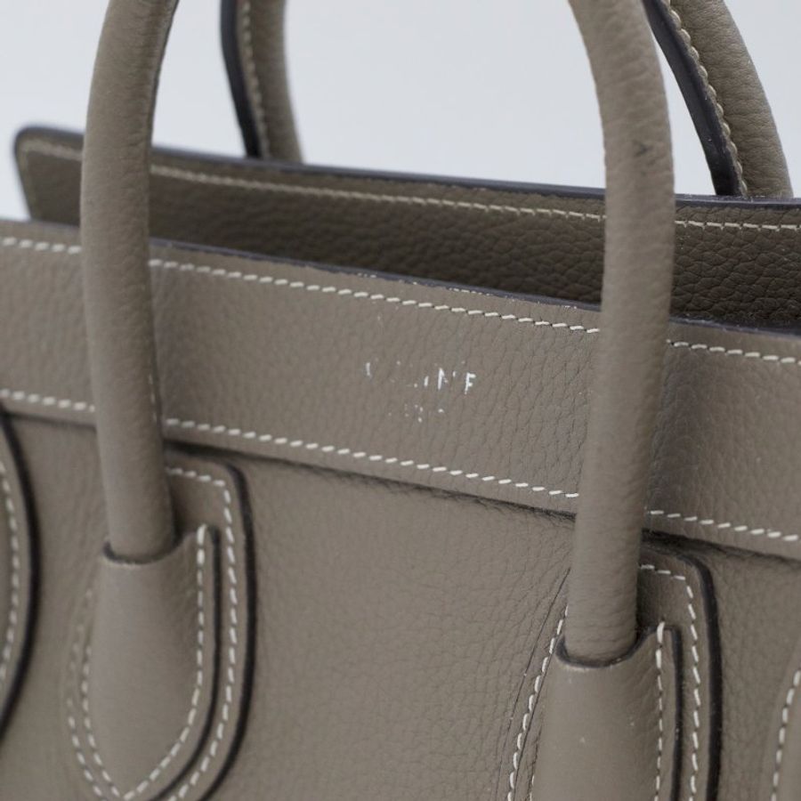 Celine 思琳 Nano Laggage 笑臉包 囧臉包 牛皮皮革 大象灰 手挽 肩背 兩用袋-6