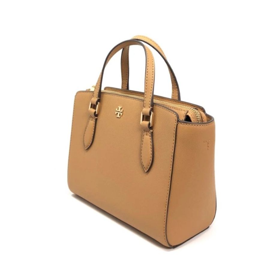 【TORY BURCH】雙T-LOGO素面皮革兩用包-焦糖色-4