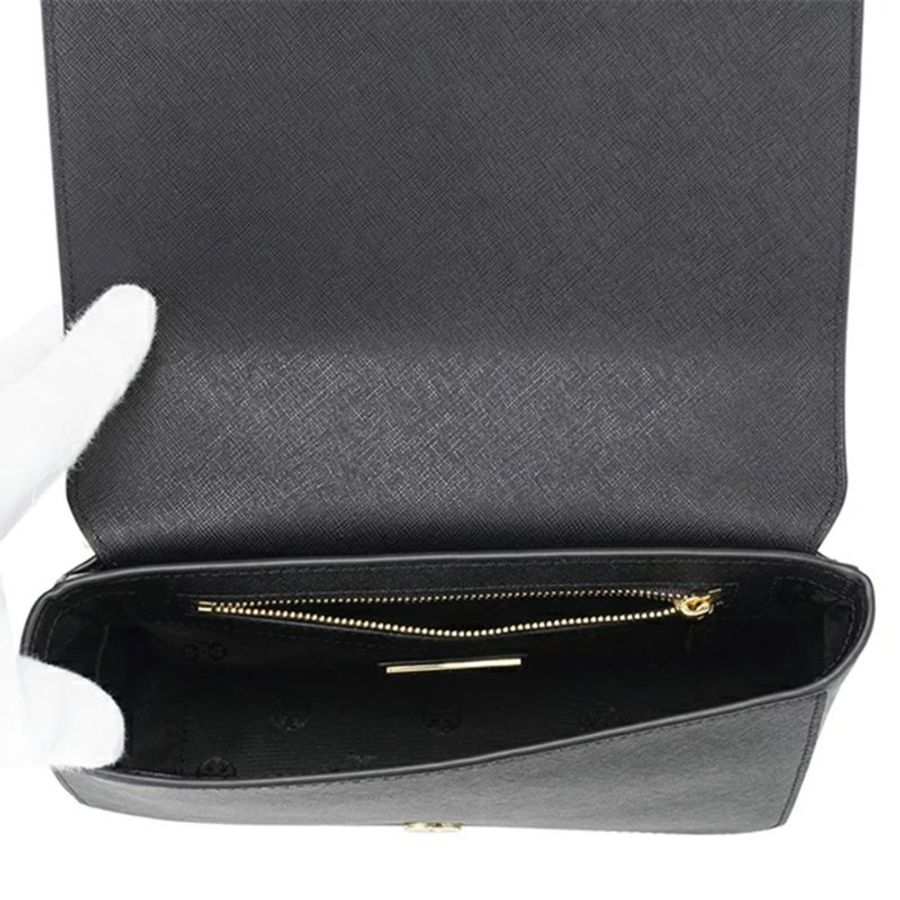 【TORY BURCH】雙T-LOGO素面皮革鍊包-黑色-4