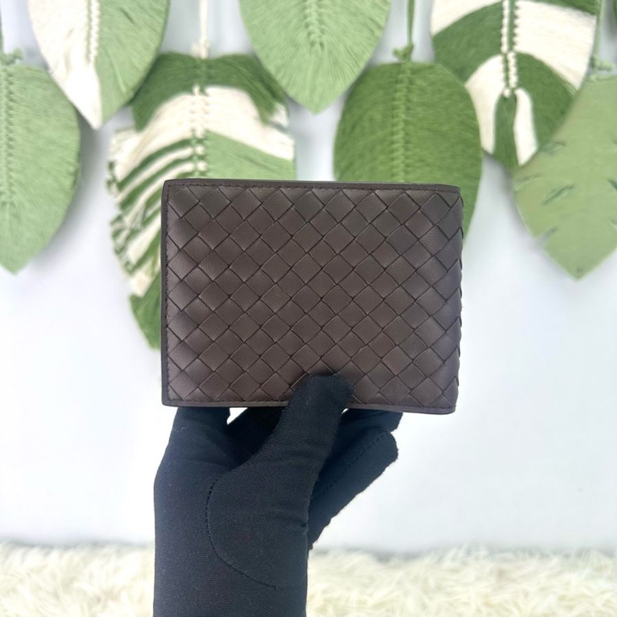 閑置品🌟BOTTEGA VENETA Intrecciato Piccolo Bi-Fold 棕色編織皮革短銀包 全套有盒-4