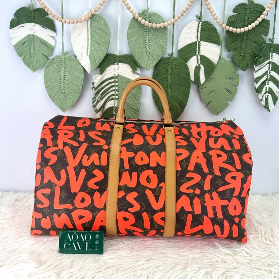 限量款✨ LV Graffiti KeepAll 50 橙色塗鴉 手提包-4
