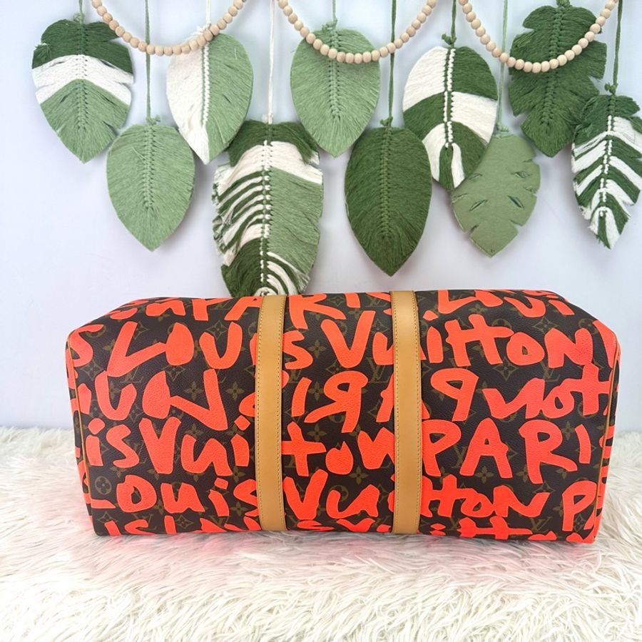 限量款✨ LV Graffiti KeepAll 50 橙色塗鴉 手提包-5